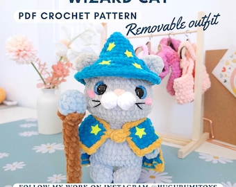 Wizard Cat Crochet Pattern: Amigurumi Plush Toy with Cape & Hat (PDF Pattern)