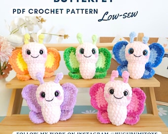 Butterfly Crochet Pattern: Low Sew Amigurumi Plushie (PDF Pattern)