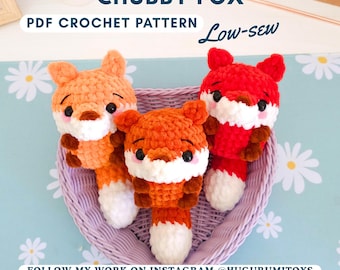 Chubby Fox Low-Sew Crochet Pattern, Amigurumi PDF, Fast Fall Autumn Crochet Toy, Market Best Seller, Digital Download