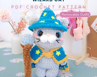 Wizard Cat Crochet Pattern: Amigurumi Plush Toy with Cape & Hat (PDF Pattern)
