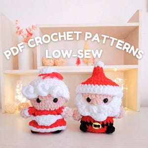 2 in 1 Crochet patterns - Mr & Mrs Santa Claus - Low-sew christmas amigurumi - Hugurumitoys
