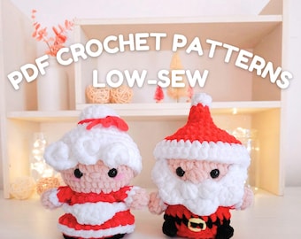2 in 1 Crochet patterns - Mr & Mrs Claus - Low-sew christmas amigurumi - Santa Claus - Hugurumitoys