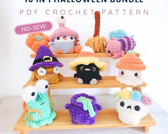 BUNDLE Crochet patterns - 10 in 1 - No-sew Halloween amigurumi animals - Hugurumitoys
