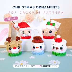 Christmas Ornament Bundle Crochet Pattern PDF – 5 Cute Amigurumi Balls: Reindeer, Snowman, Santa, Mrs Claus & Polar Bear - Decorations