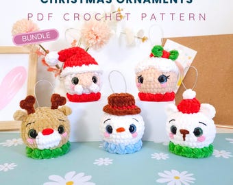 Christmas Ornament Bundle Crochet Pattern PDF – 5 Cute Amigurumi Balls: Reindeer, Snowman, Santa, Mrs Claus & Polar Bear - Decorations