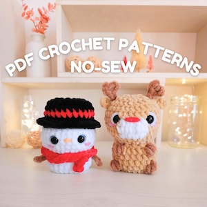 2 in 1 Crochet patterns - Snowman and Reindeer - No-sew christmas amigurumi animals toys - Hugurumitoys