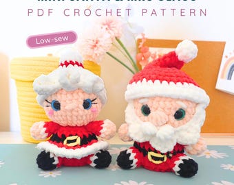 Mini Santa & Mini Mrs Claus – Low-Sew Amigurumi Crochet Pattern PDF