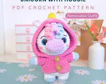 Unicorn with Hoodie Crochet Pattern - Amigurumi Plush Toy DIY Tutorial, Cute Stuffed Animal Soft Toy Gift, Hugurumitoys Design