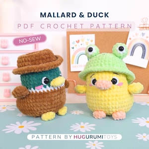 Crochet Pattern 2 in 1 No-Sew Bird Duck and Mallard  | Fast & Easy Amigurumi with 4 Hats | Beginner-Friendly Plush for Spring