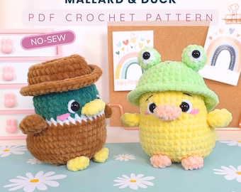 Crochet Pattern 2 in 1 No-Sew Bird Duck and Mallard  | Fast & Easy Amigurumi with 4 Hats | Beginner-Friendly Plush for Spring