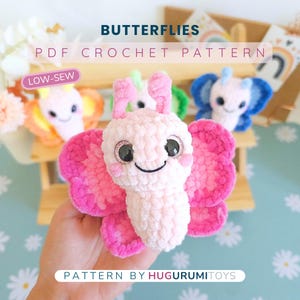Butterfly Crochet Pattern: Low Sew Amigurumi Plushie (PDF Pattern) imagen 1