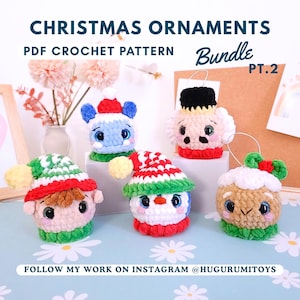 Christmas Ornament Bundle Part 2 Crochet Pattern PDF – 5 Cute Amigurumi Balls: Penguin, Nutcracker, Elf, Gingerbread Man & Yeti