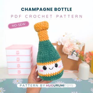 Champagne Bottle Amigurumi Pattern PDF – Removable Cork Crochet Toy, New Year, Birthday & Celebration Party