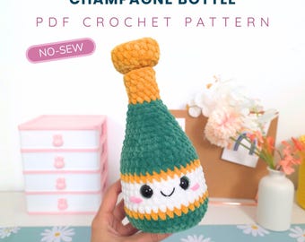 Champagne Bottle Amigurumi Pattern PDF – Removable Cork Crochet Toy, New Year, Birthday & Celebration Party