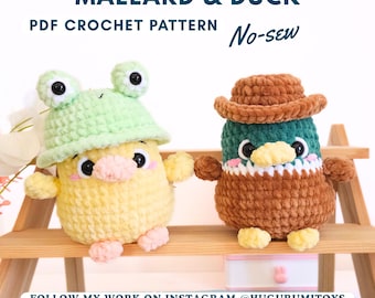 Crochet Pattern 2 in 1 No-Sew Bird Duck and Mallard  | Fast & Easy Amigurumi with 4 Hats | Beginner-Friendly Plush for Spring