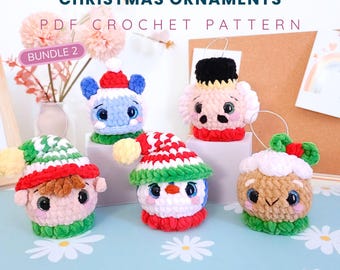 Christmas Ornament Bundle Part 2 Crochet Pattern PDF – 5 Cute Amigurumi Balls: Penguin, Nutcracker, Elf, Gingerbread Man & Yeti