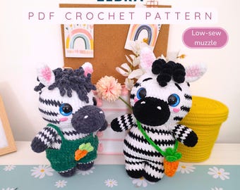 Zebra with Overalls – Low-Sew Amigurumi Crochet Pattern PDF