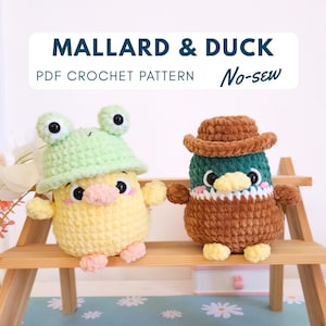 Crochet Pattern 2 in 1 No-Sew Bird Duck and Mallard  | Fast & Easy Amigurumi with 4 Hats | Beginner-Friendly Plush for Spring