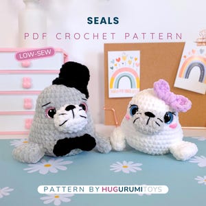 Seals Crochet Pattern 2 in 1 Low-Sew  | Cute Low-Sew Crochet Pattern, Fast Sea Animal Project, Seal plushie