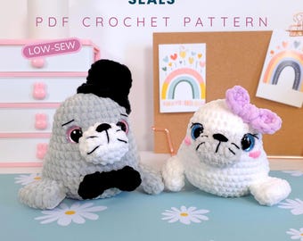Seals Crochet Pattern 2 in 1 Low-Sew  | Cute Low-Sew Crochet Pattern, Fast Sea Animal Project, Seal plushie