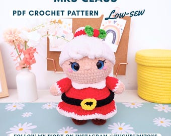 Mrs Claus Amigurumi Crochet Pattern PDF – Low-Sew Christmas Crochet Toy, Cute & Festive Holiday Decoration