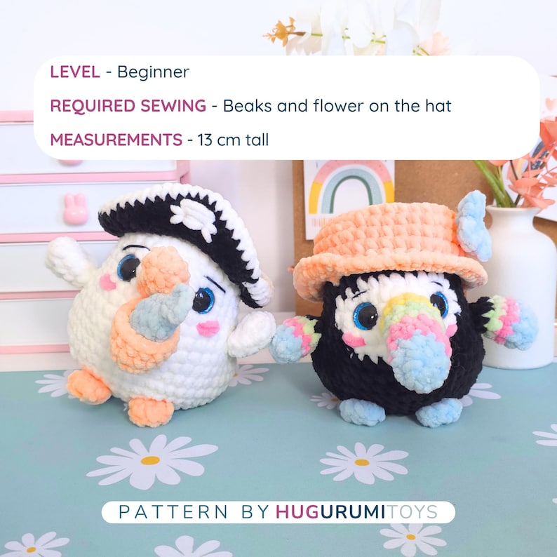 Crochet Pattern 2 in 1 Low-Sew Bird Pelican and Toucan | Fast & Easy Amigurumi with 3 Hats | Beginner-Friendly Plush for Spring image 2