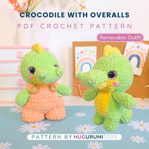 Crocodile Crochet Pattern: Amigurumi Plush Toy with Overalls (PDF Pattern