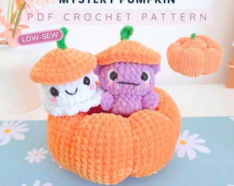 Mystery Pumpkin Crochet Pattern | Halloween Amigurumi Ghost & Bat Surprise | PDF Digital Download | Amigurumi Pumpkin Halloween Decor