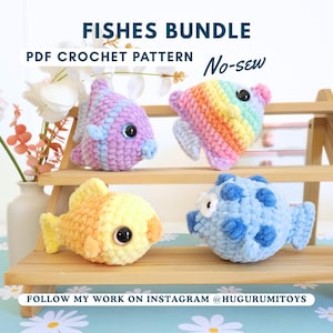 3 in 1 No-Sew Crochet patterns - Pufferfish - Angelfish - Fish - Amigurumi animals sealife - Hugurumitoys