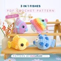 3 in 1 No-Sew Crochet patterns - Pufferfish - Angelfish - Fish - Amigurumi animals sealife - Hugurumitoys
