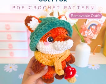 Cozy Fox Amigurumi Pattern PDF – Autumn Crochet Fox with Hat, Scarf & Cute Mushroom Bag