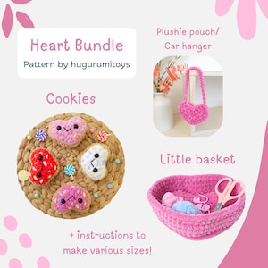 PDF Häkelanleitung - Herz Bundle Kekse Auto Kleiderbügel Plüschtier Tasche Korb Valentinstag - Hugurumitoys