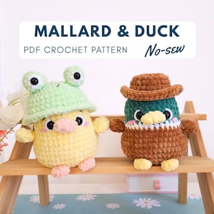 Crochet Pattern 2 in 1 No-Sew Bird Duck and Mallard  | Fast & Easy Amigurumi with 4 Hats | Beginner-Friendly Plush for Spring