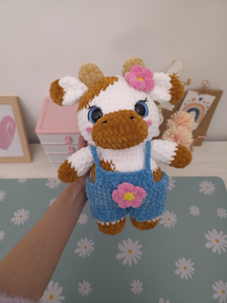 Cow Amigurumi Pattern PDF – Cute Crochet Cow with Overalls Low-Sew Muzzle image 12