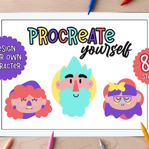 Pinceles Procreate / Sellos Procreate, Pinceles de Personajes Procreate, Procreate Kawaii, Pinceles Procreate Kawaii, Procreate Dibujos Animados Tú Mismo