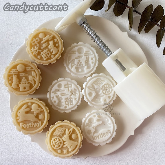 MidAutumn Mooncake Press Mold Rabbit Hand-Pressed Mooncake Mold with Stamps  Rabbit Flower Mooncake Press Mold