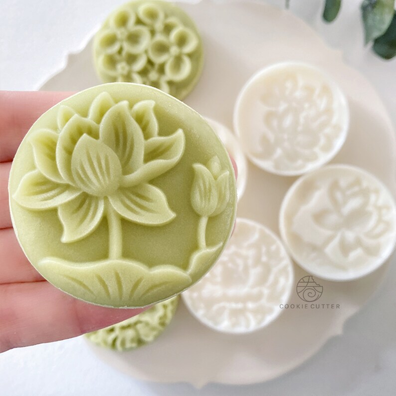 Flowers Moon Cake Mold Cookie Stamps Mooncake Mold Chinese Etsy