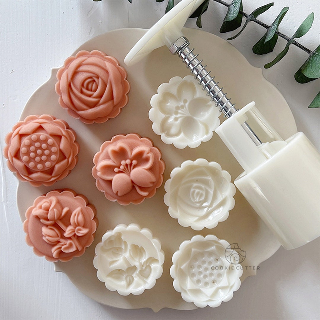Flowers Mooncake Mold, Cookie Stamps Moon Cake Mold Traditional Mid