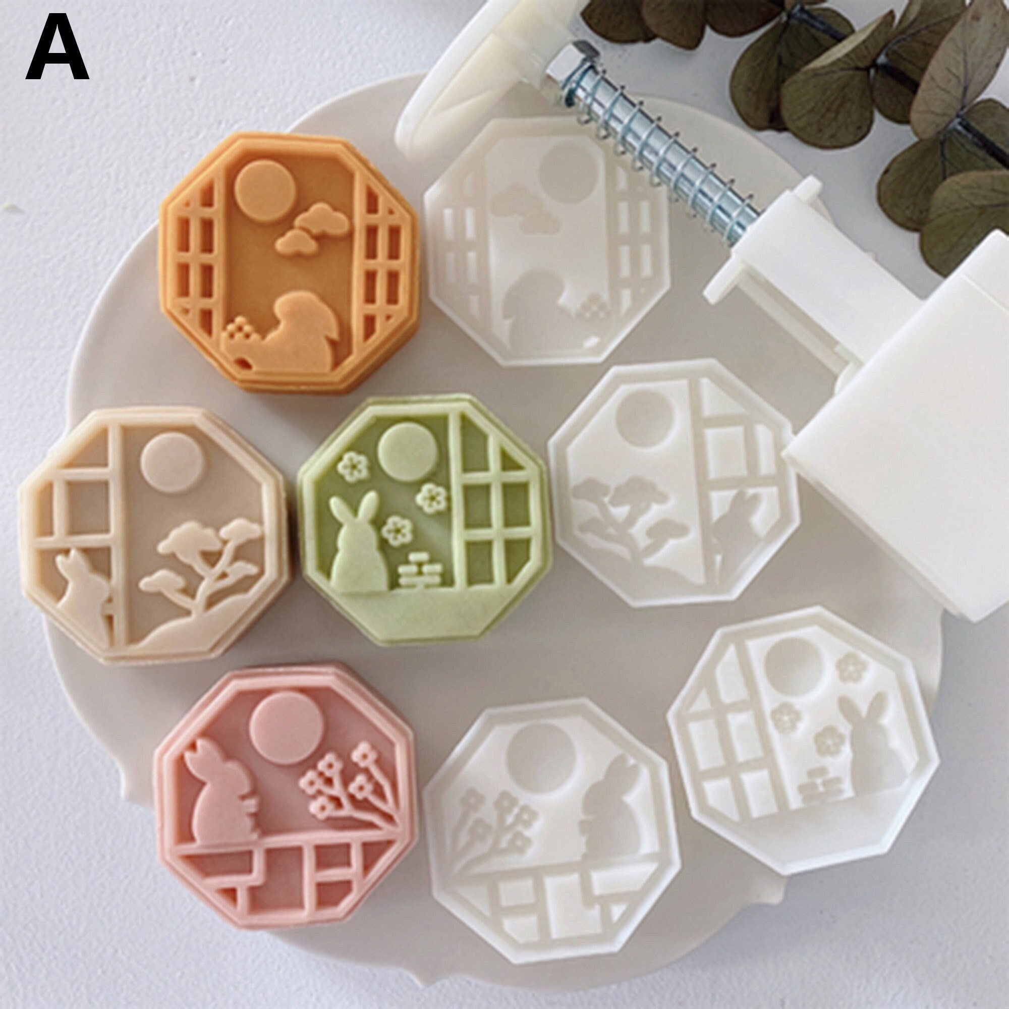 Octagonal Mid-Autumn Mooncake Mould, Rabbit Baking Mould, Hand-presse…