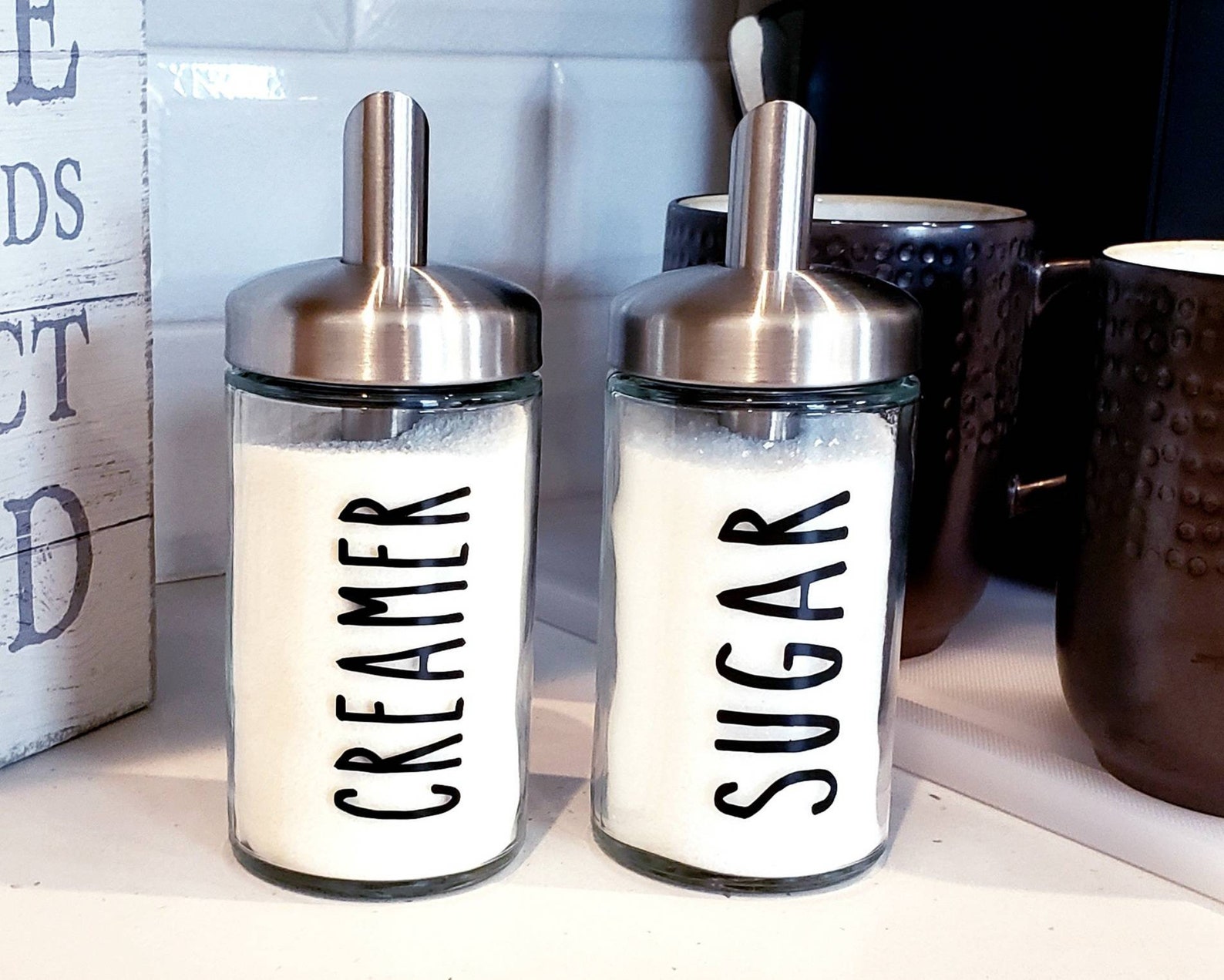 Sugar and Creamer Dispenser Set Kitchen Storage Coffee Bar Etsy
