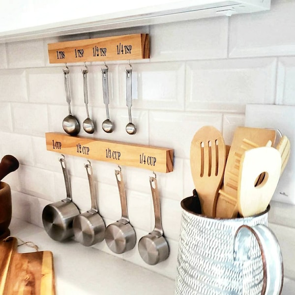 Kitchen Organizer, Measuring Cup and Spoon Holder, Wood Kitchen Storage, Kitchen Decor, Handcrafted, Kitchen Gadget, Kitchen Hanger, Gift