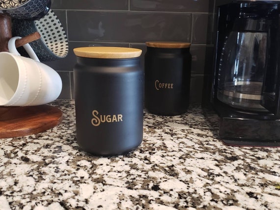 Black and Gold Sugar Canister/ Kitchen Storage/ Coffee Bar/ | Etsy