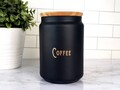 Black Coffee Bar Canister Decor/ Coffee Storage with wood lid/ Kitchen Storage Jar/ Coffee Tea Sugar Storage/ Coffee Bar/Kitchen Organizer