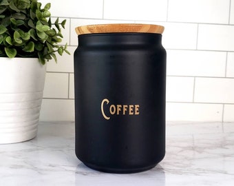 Coffee Canister/ Coffee Storage with wood lid/ Kitchen Storage Jar/ Coffee Tea Sugar Storage/ Coffee Bar/Kitchen Organizer/ Minimalist