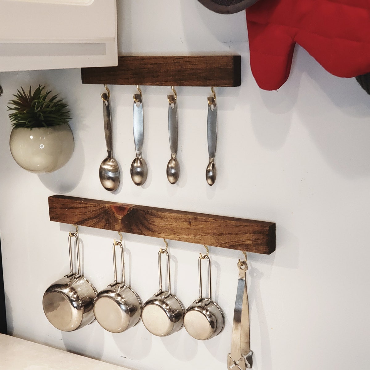 Walnut, Gold Hooks Measuring Cup Holder