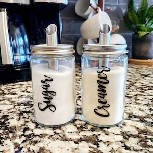 Sugar and Creamer Dispenser Set, Kitchen Storage, Coffee Bar, Organizer, Glass Jar, Modern Kitchen, Farmhouse Décor, Gifts for Mom