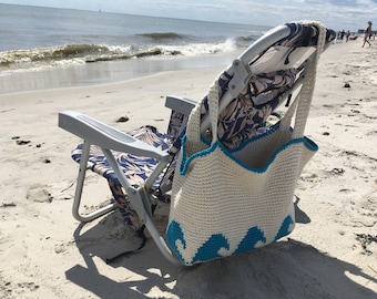 Crochet Pattern ~ Sassy Ocean Beach Bag ~ Crochet Beach Bag Tote Bag Summer Crochet Purse ~ PDF Crochet Pattern
