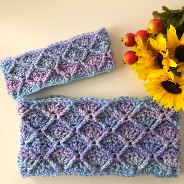 Crochet Pattern ~ Mermaid Scales Cowl and Headband Set ~ Women's Winter Wear Matching Set Ear Warmer Scarf ~ PDF Crochet Pattern