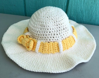 Crochet Pattern ~ Tie a Yellow Ribbon Sun Hat ~ Crochet Sun Hat Summer Crochet Pattern Beach Crochet for Women ~ PDF Crochet Pattern