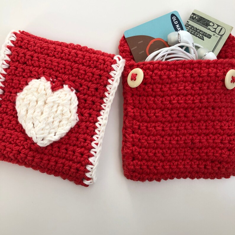Crochet Pattern Embossed Heart Pouch Crochet Pouch Small Bag Embossed Crochet Cute Heart Wallet Change Purse PDF Crochet Pattern image 3
